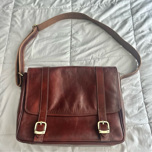 LUCALDO Italy 100% Leather Mens Crossbody Messenger Laptop Bag Business Brass